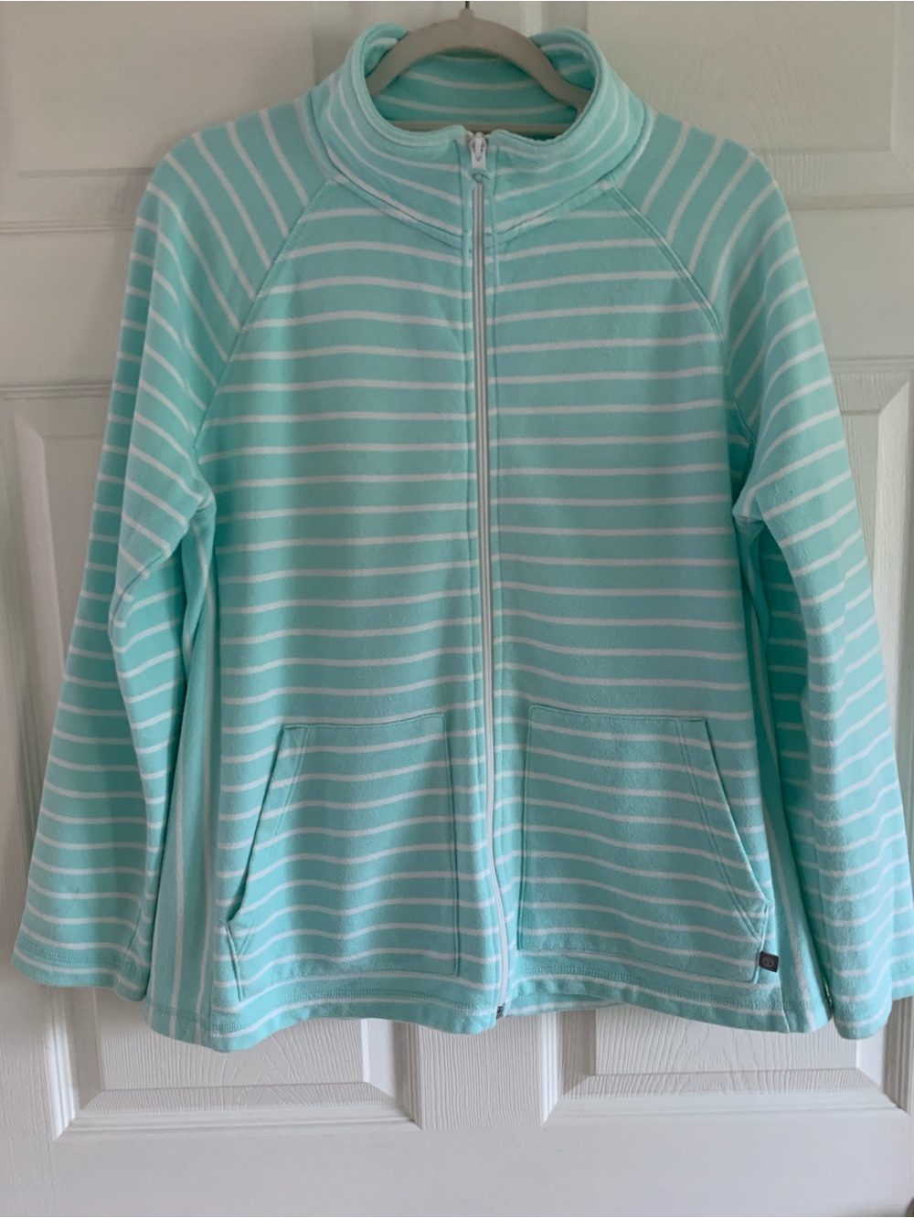 Talbots Zip-Up Fleece Jacket - Mint Stripes
